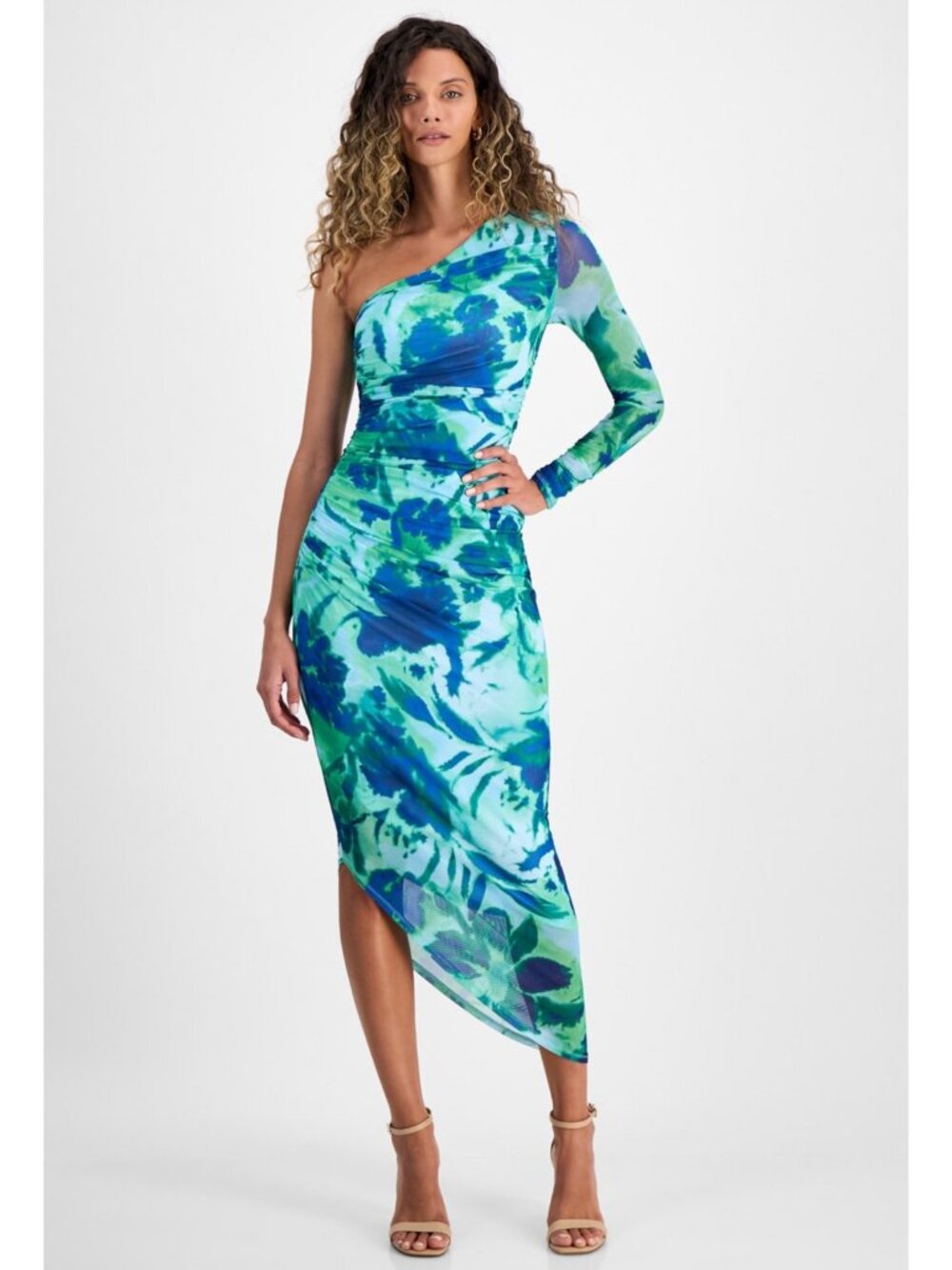 Rachel Roy One-Shoulder Draped Tie-Dye Maxi Dress XXL Blue/Green